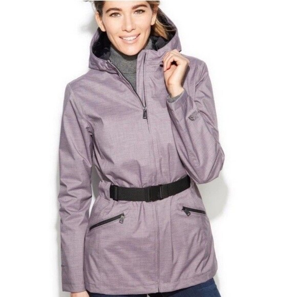 The North Face Jacket Ophelia Hooded Full Zip Pockets Belted Lavender  Large - Picture 1 of 13
